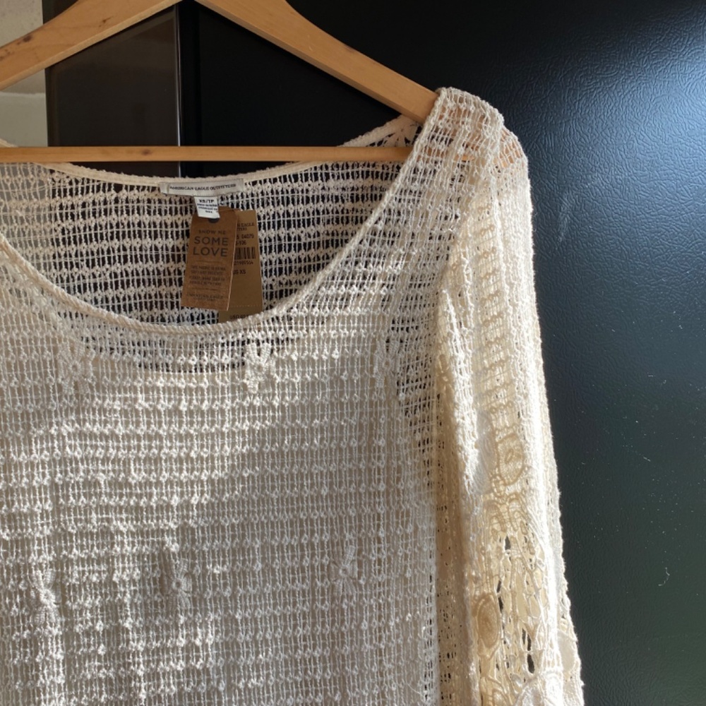 American Eagle Outfitters Cream Open-Knit Mini Dress